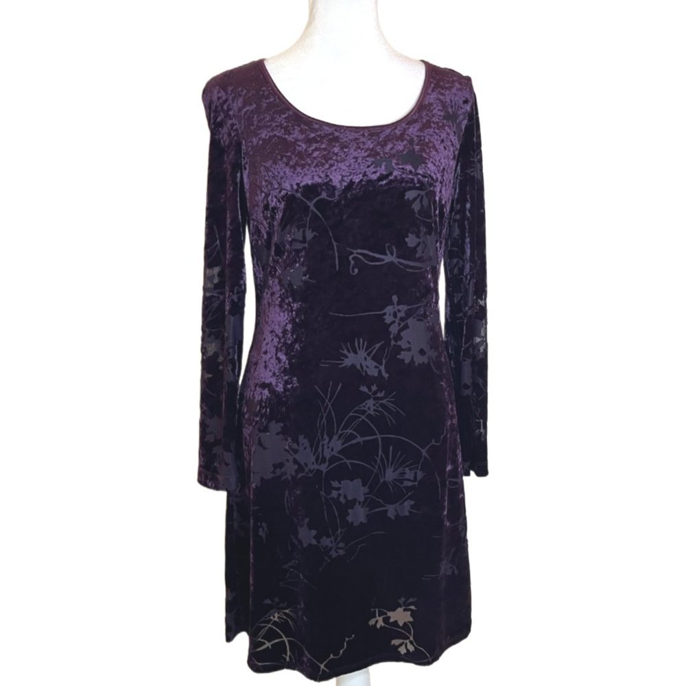 CDC Purple/Plum Velvet/Flocked Damask Floral Long Sleeve Dress  Size 4